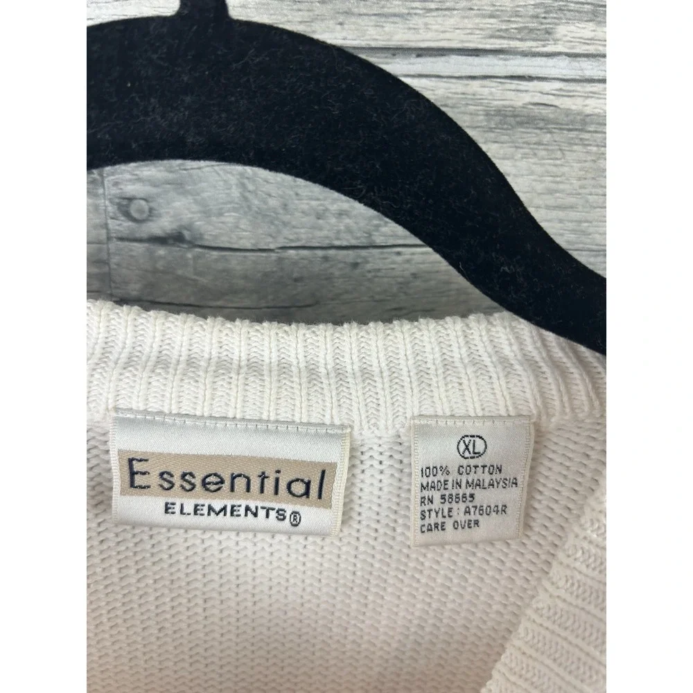 Essential Elements Women's White Cotton Long Sleeve XL Sweater Embroidered DS